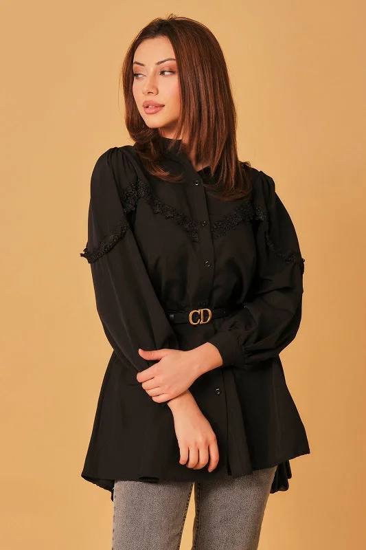 Black embroidered-detail tunic