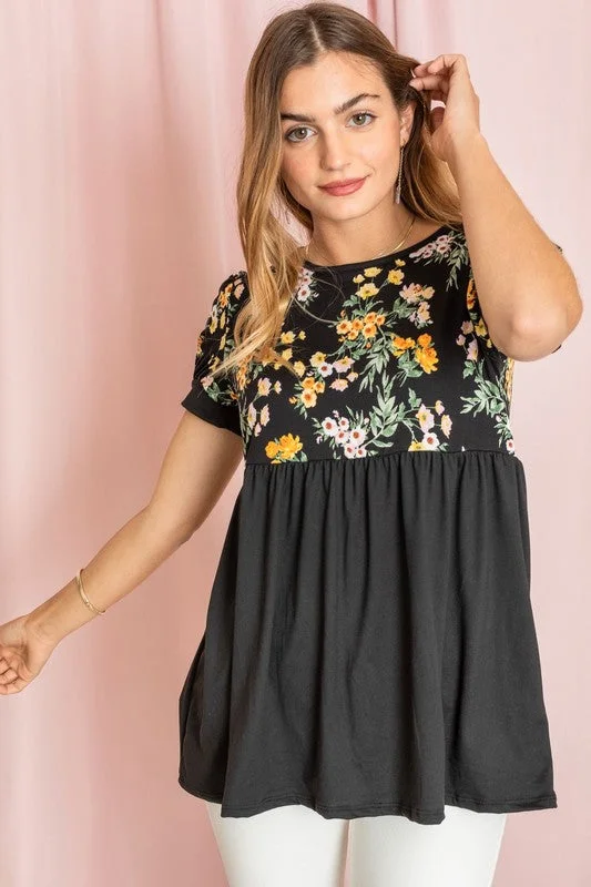 Plus Baby Doll Floral Puff Sleeve Tunic