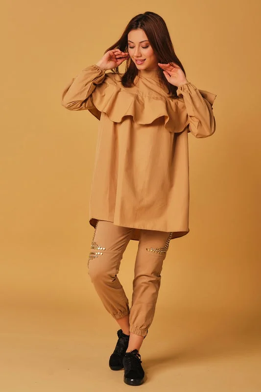 Voluminous camel tunic